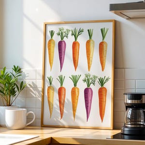 Colorful Carrot Wall Art, Watercolor Carrot Print, Kitchen Vegetable Poster, Printable Garden Decor, Kitchen Art Print, Food Print, Food Art