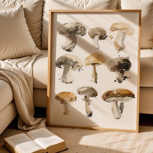 Mushroom Wall Art, Watercolor Mushroom Print, Rustic Kitchen Vegetable Poster, Printable Foraging Decor, Kitchen Art Print, Food Print