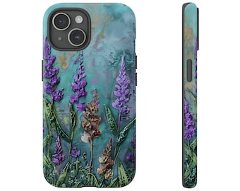 Acrylic painted Floral blue wildflower iPhone Tough Case For iphone 15,14,13,12 Pro and max Cell phones (69)