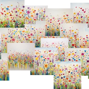 80 Vibrant Whimsical Wildflower meadow floral patterns. Wildflower meadow floral pattern on a white background, Watercolour painting Style.