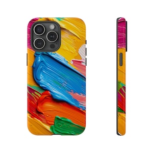 カラフルなペイントスプラッターのスマホケース：芸術的なiPhoneとGalaxyの保護