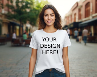 Maquette de t-shirt blanc Gildan : t-shirt pour femme et homme (téléchargement instantané)