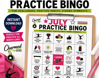 Bingo pratique de la gymnastique | Défi de juillet | Téléchargement instantané