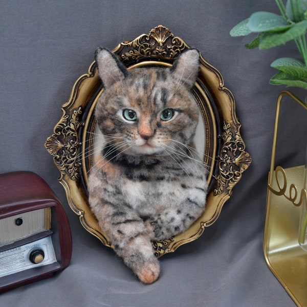 Custom Felt Pet Portraits,Custom Needle Felted Pets,Custom Felted Cats,Wakuneco,Felt Animal Photo Frames,Animal Lovers Gift