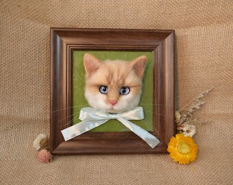 Custom Needle Felted Cat Portrait with Frame,Custom Felt Pets Portrait,Custom Felt Animals Portrait,Cat Loss Gfits,Cat Memorial Gifts