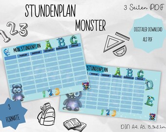 Stundenplan Monster Schule Einschulung Digital