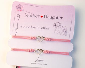 Mother Daughter Heart Bracelet Set: Matching Adjustable Jewelry