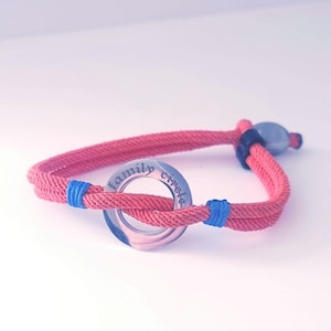 Personalised Mens Milan Cord Bracelet Made to Measure, Custom Engraved Family Circle Name Washer, Stainless Steel Bead and Loop Fixed Band
