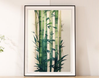 Arte da parete stampabile, stampa foresta di bambù, stampa giapponese, stile acquerello, download digitale, arte decorativa giapponese