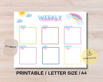 Kids Weekly Planner, Rainbow Daily Planner, Weekly Planner Printable, kids schedule, Kids Daily Calendar, Digital Download