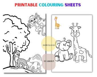 Printable Colouring Sheets, Digital downloadable coloring book,Learning and entertainment,Animal world,instant download