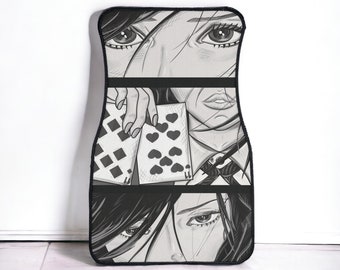 Car floor mat cute car accessories for teens japanese aesthetic anime waifu kawaii car accessories anime cartoon playing cards crying manga