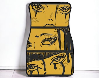 Car floor mat cute car accessories for teens japanese aesthetic anime waifu gold car accessories anime cartoon sad eyes crying manga horror