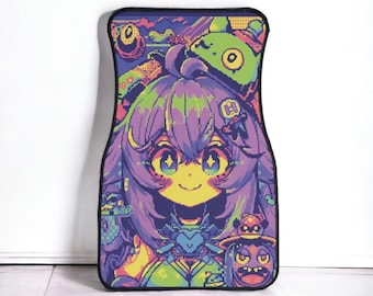 Vaporwave car floor mats jdm car accessories for teens cyberpunk japanese aesthetic retro waifu pink car accessories anime cartoon manga