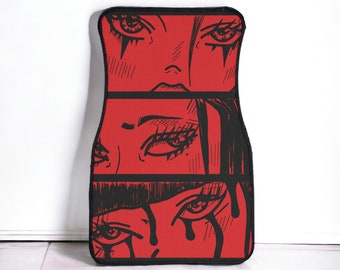 Red floor mats jdm car accessories for teens japanese aesthetic anime waifu car accessories anime cartoon sad eyes crying manga horror