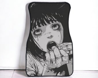 Car floor mat cute car accessories for teens japanese aesthetic anime waifu kawaii car accessories anime cartoon sad eye crying manga horror