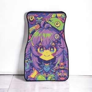 Vaporwave car floor mats jdm car accessories for teens cyberpunk japanese aesthetic retro waifu pink car accessories anime cartoon manga