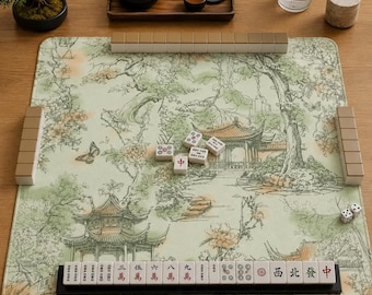Mahjong Mat green chinoiserie mahjong accessories birds mahjong gift ideas mahjong table mat american mahjong set square mahjong table cloth