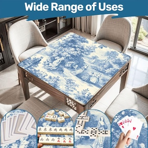 Mahjong Mat french toile tablecloth play mat mahjong table mat blue and white chinoiserie mahjong table cover games, seamless toile patterns