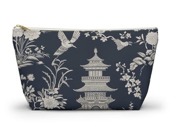 Navy blue chinoiserie accessory pouch zip pouch mahjong tile bag tile holder mah jong mahjong tile pouch mahjong gifts mahjong accessories