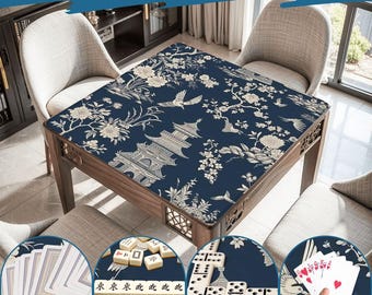 Mahjong Mat chinoiserie print tablecloth play mat mahjong table mat blue and white chinoiserie mahjong table cover games chinoiserie pattern