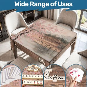 Mahjong Mat chinoiserie print tablecloth play mat mahjong table mat watercolor pink cherry blossom lake chinoiserie mahjong table cover game