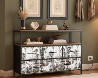 Cómoda estilo chinoiserie con 5 cajones, mueble para TV, consola industrial estilo chinoiserie, mueble de TV, consola multimedia, aparador de almacenamiento