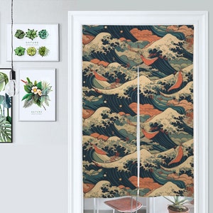 Front Door Hanging Banners 34&quot; x 56&quot; the great wave of kanagawa japanese noren curtain traditional japanese curtains japanese waves japan