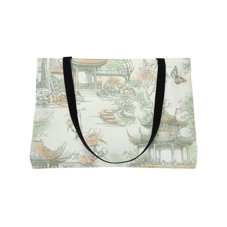 Green chinoiserie lotus weekender bag large mahjong bag mahjong storage mahjong tote bag travel mahj bag pagodas, butterflies asian garden image 11