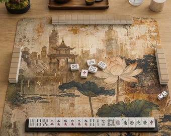 Mahjong Mat chinoiserie lotus asian pagoda mahjong accessories mahjong gift ideas mahjong table mat american mahjong set square mah jong