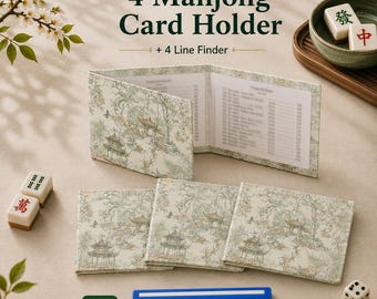 4 Mahjong Card Holder + 4 mahjong Line Finder, green chinoiserie mahjong card sleeve, mahjong card cover, mahjong line reader, mahjong set