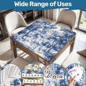 Mahjong Mat french toile tablecloth play mat mahjong table mat blue and white chinoiserie mahjong table cover games, seamless toile patterns