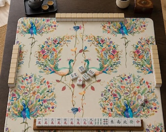 Mahjong Mat chinoiserie print mahjong accessories peacock mahjong gift ideas mahjong table mat american mahjong set blue mahjong table cloth