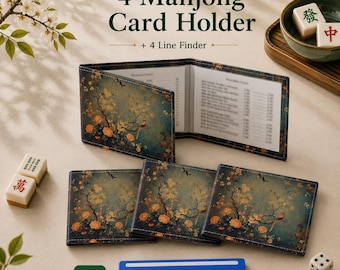 4 Mahjong Card Holder + 4 mahjong Line Finder, green chinoiserie mahjong card sleeve, mahjong card cover, mahjong line reader, mahjong set