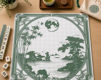 Green Mahjong Mat green chinoiserie print mahjong accessories mahjong gift ideas mahjong table mat american mahjong set asian chinese dragon