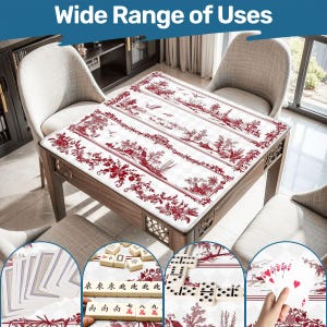 Mahjong Mat chinoiserie print tablecloth play mat mahjong table mat red and white chinoiserie mahjong table cover games chinoiserie pattern