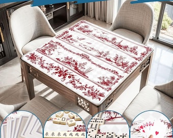 Mahjong Mat chinoiserie print tablecloth play mat mahjong table mat red and white chinoiserie mahjong table cover games chinoiserie pattern