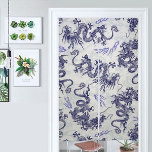 Front Door Hanging Banners 34&quot; x 56&quot; blue dragon japanese noren curtain, traditional japanese curtains, heavy japanese cotton fabric chinese