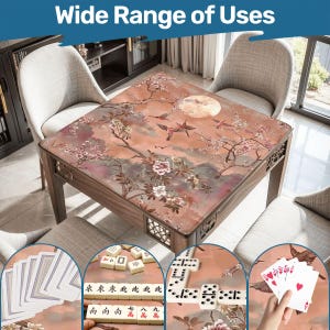 Mahjong Mat chinoiserie print tablecloth play mat mahjong table mat moon pink cherry blossom birds chinoiserie mahjong table cover games