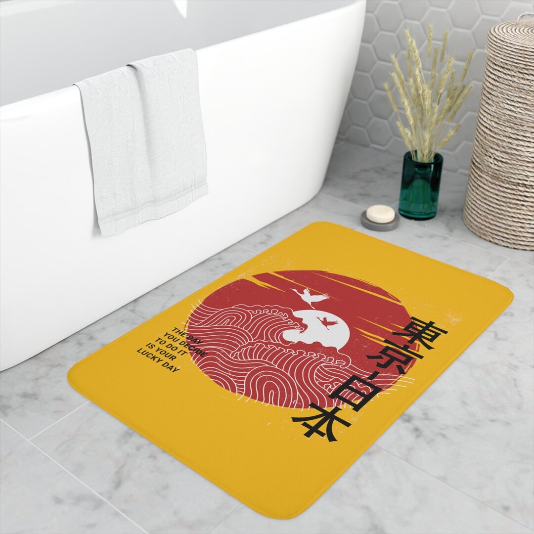 Memory Foam Kawaii Bath Mat Non Slip Gold Bath Mat Rug, Kanji Japanese Tokyo Japan Aesthetic ...