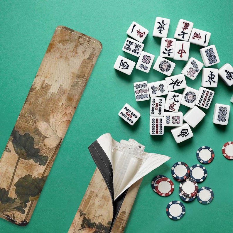 Mahjongmatte Chinoiserien Lotus asiatischer Pagodengarten mahjong linienfinder mahjong kartenhülle mahjong tasche mahjong zubehör Bild 15