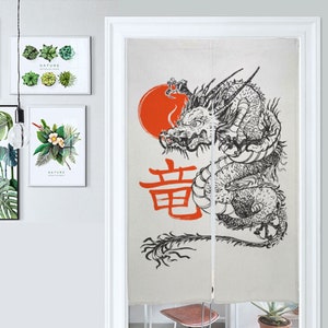 Front Door Hanging Banners 34&quot; x 56&quot; Chinese dragon japanese noren curtain, gold traditional japanese curtains dragon kanji japanese writing
