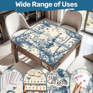 Mahjong Mat french toile tablecloth play mat mahjong table mat blue and white chinoiserie mahjong table cover games, seamless toile patterns