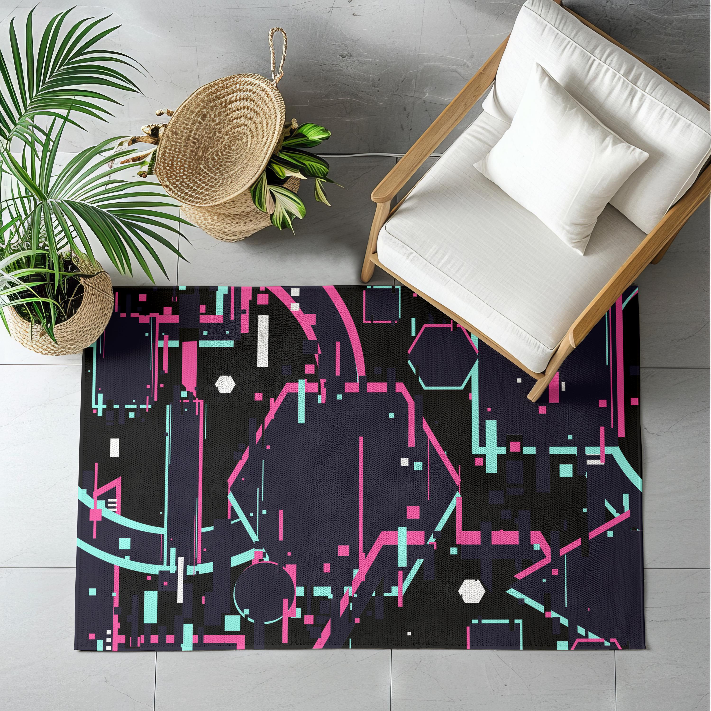 Cyperpunk Rug Cyberpunk Decor - Glitch Dornier Rug, Abstract Art, Gaming, Man Cave ...