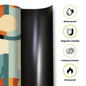 Puede incluir: Una l&aacute;mina magn&eacute;tica negra con un patr&oacute;n geom&eacute;trico colorido en el lado izquierdo. La l&aacute;mina es impermeable, resistente al calor, a la decoloraci&oacute;n y tiene estabilidad magn&eacute;tica.