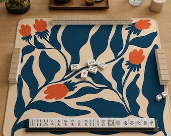 Mahjong Mat matisse print bauhaus mahjong accessories mahjong gift ideas blue flower mahjong table mat american mahjong set square mah jong