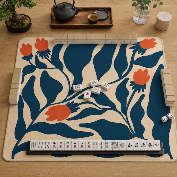 Mahjong Mat matisse print bauhaus mahjong accessories mahjong gift ideas blue flower mahjong table mat american mahjong set square mah jong