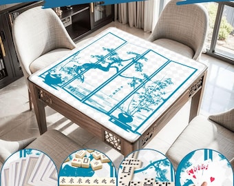 Mahjong Mat chinoiserie print tablecloth play mat mahjong table mat blue and white chinoiserie mahjong table cover games chinoiserie pattern