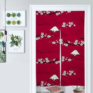 Front Door Hanging Banners 34&quot; x 56&quot; red mount fuji japanese noren curtain traditional japanese curtains heavy japanese cotton fabric flower
