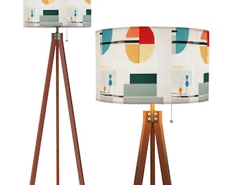 Tripod lamp mcm lamp minimalist floor lamp for living room retro standing lamp ambient light wooden lamp modern large mid century lampshade